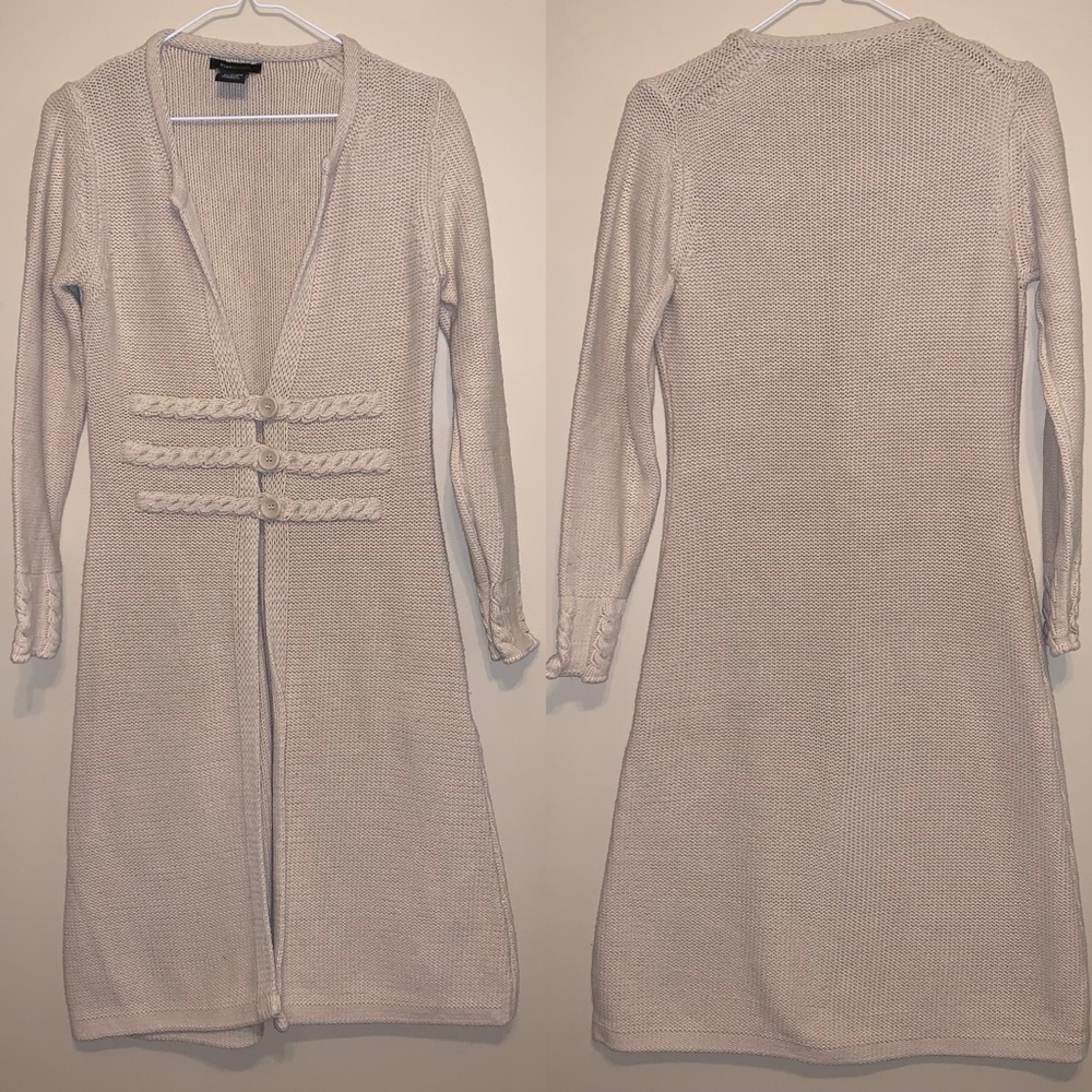Y2K BCBG Max Azria Sweater Oatmeal Long Sleeve Knit Duster